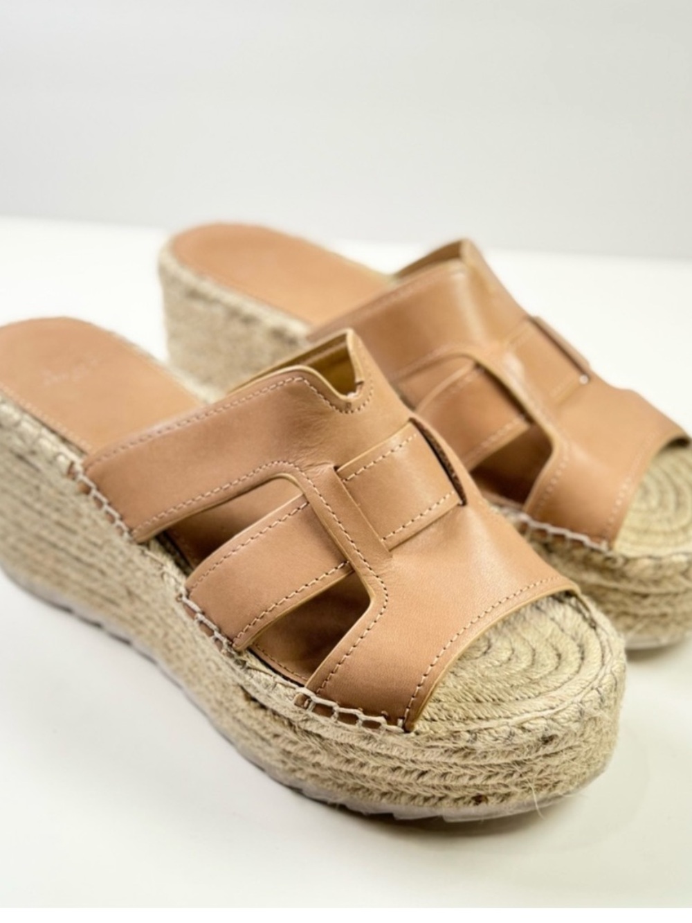 Marc Fisher Tan Robbyn Espadrille Platform Slide Wedges